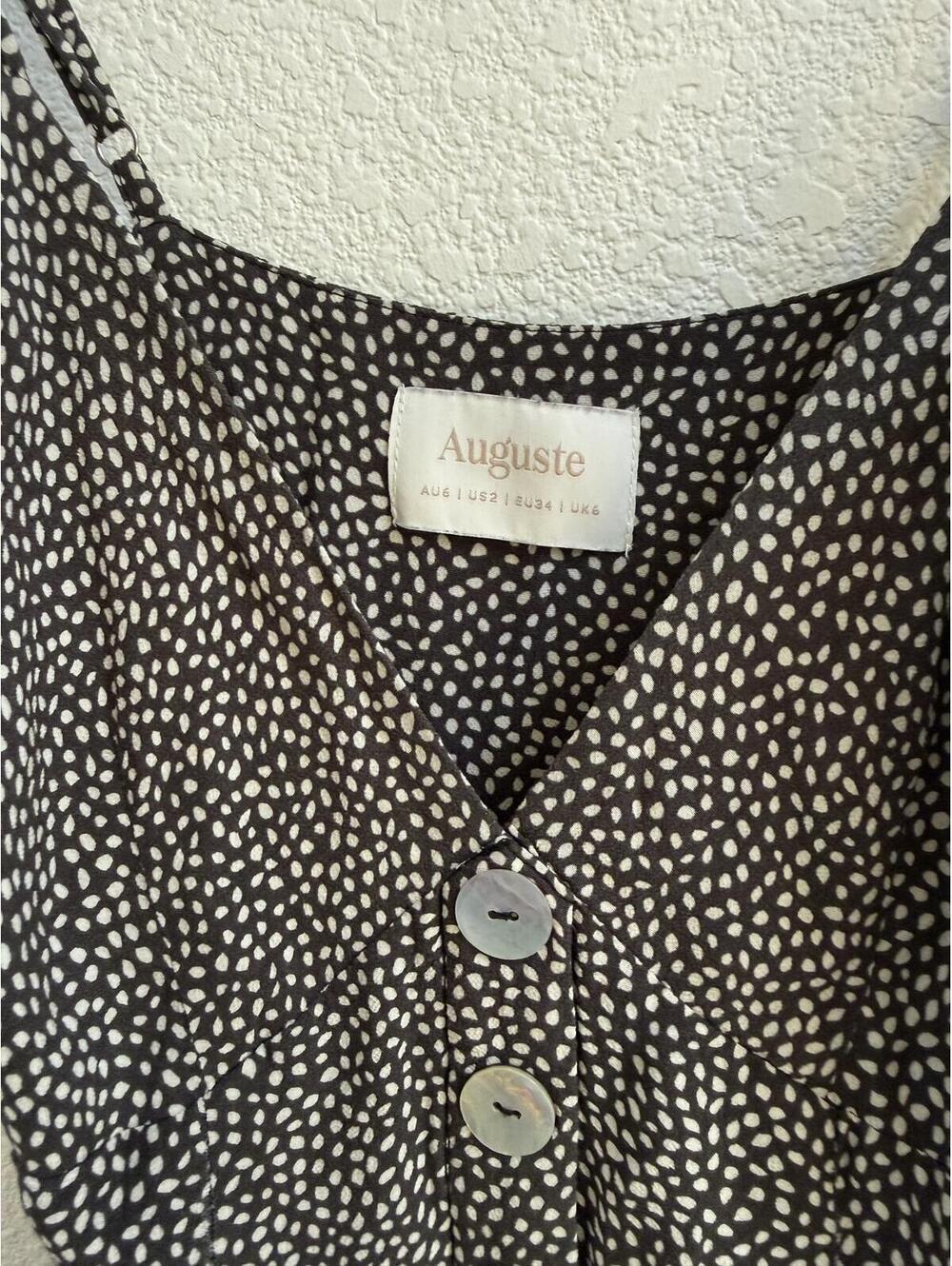 Auguste The Label Tear Drop Staple Charcoal Dot Button Front Midi Dress US 2 - Picture 5 of 6